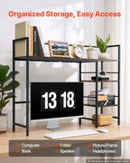 VEVOR Desk Shelf 38.6" W, Desktop Bookshelf Storage Hutch for Computer Monitor, Metal Frame and Wooden Shelf, 4-Tier Desk Display Rack, Multipurpose Desk Organizer Hutch for Dorm, Home, Office - Image 3