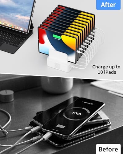 100W Charging Station for Multiple Devices, 10-Port USB Fast Charger, White - Image 6