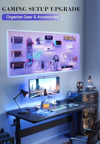 Pegboard Wall Organizer Set – 4 Peg Boards with Hooks & Shelves – Office, Kitchen, Gaming Room Desk Pegboard Storage – Peg Board Wall Display Rack (White) - Image 5