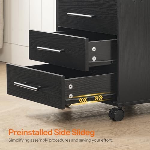 HOOBRO 5-Drawer File Cabinet, Office Cabinet with Drawers, Wooden Storage Cabinet with Wheels for Makeup, Home Office, Study, Easy Assembly, Black BK05WJ01 - Image 6