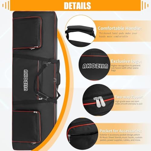 AKOZLIN 88 Key Keyboard Case, Soft Padded Keyboard Gig Bag, Piano Bag - Image 5