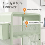 ECOLOVI Small 3 Tier Printer Stand for Under Desk, Height Adjustable Shelf Printer Table with 3 S-Hooks & Basket, Heavy Duty Industrial Storage Shelf for Home Office (Sage Green) - Image 6