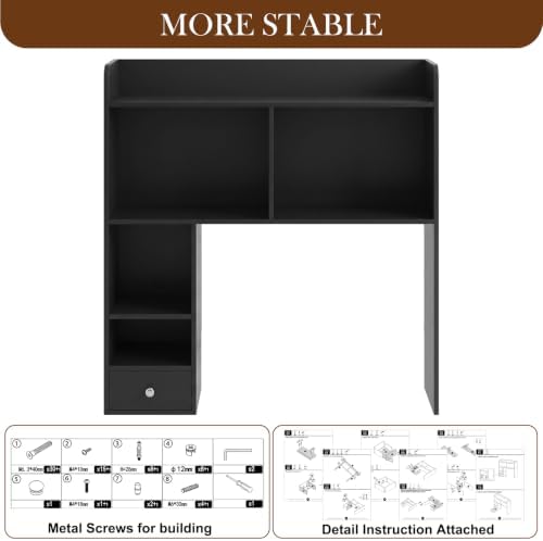 Cinnvoice White Desktop Bookshelf Countertop Storage Hutch with Drawer for Computer Desk 5-Tier Display Rack Multipurpose Wood Desktop Hutch Storage Organize for College Dorm Home Office Supply - Image 5