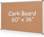 Extra Large Cork Bulletin Board 60" X 36", Silver Aluminum Framed 5'x3' Corkboard for Wall, Wall Mounted Notice Pin Board with 18 Push Pins for School, Home & Office by Justdowhatyouwanttodo