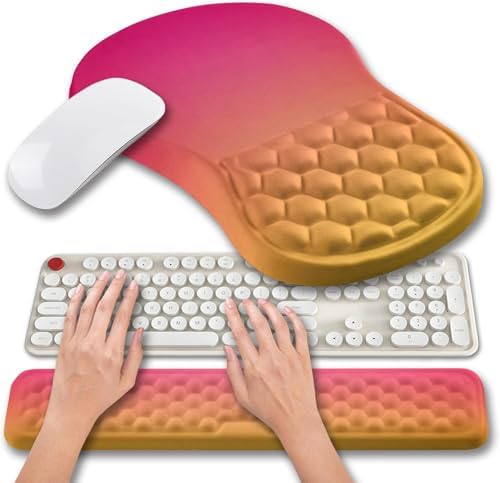 Hokafenle 2 in 1 Ergonomic Mouse Pad Wrist Support & Wrist Rest for Computer Keyboard Set, with Relieve Carpal Tunnel Pain Massage Bulge and Full Memory Gel Design (2In1 Set, Sunset Glow) by Hokafenle