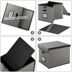 Foldable File Organizer Box with Lids (4 Pack, Dark Gray, Leather) - Image 7