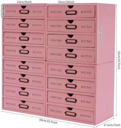 4PCS Vintage Wooden Drawer Organizer, 16-Drawer Stackable Storage Cabinet - Image 3