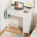 HIGDBFE 33" Small Computer Desk with 5 Fabric Drawers, White, 14.2" D by HIGDBFE