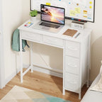 HIGDBFE 33" Small Computer Desk with 5 Fabric Drawers, White, 14.2" D by HIGDBFE