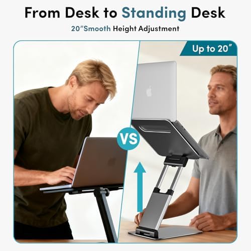 Lifelong Aluminum Adjustable Laptop Stand, Extra Tall 20" Riser, Grey - Image 2
