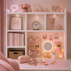 White Desk Hutch Dorm, Desktop Bookshelf with 5 Shelves - Image 2