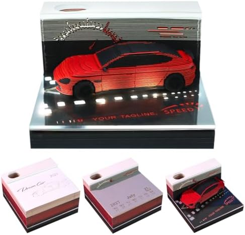 3D Memo Pad, 3D Calendar 2027, Time Piece Calendar, Tear-Off Calendars 2027, 3D Paper Carving Art Memo Pad, Art Carving Sticky Notes for Office Home Gifts Ornaments (High-Speed Racing) by JCSY