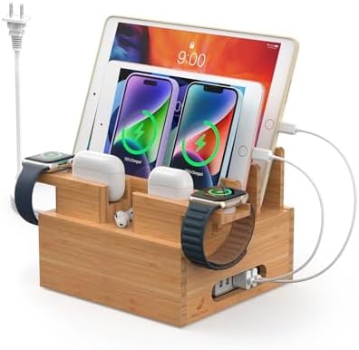 Pezin & Hulin Bamboo Phone Charging Station with 5-Port Charger & 5 Cables by PezinHulin