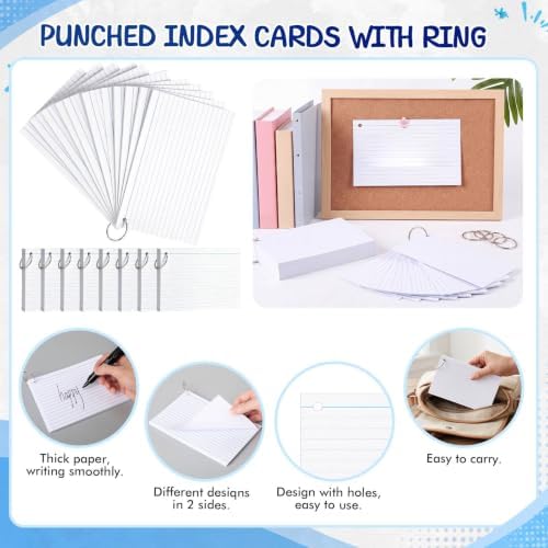 Yexiya 250 Pcs 5 x 8 Inch Index Cards with Rings Hole Punched Notecards - Image 5
