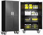 GAIOUS Metal Garage Storage Cabinet with Lock, 61” Tall Lockable File Cabinet with Wheels, Steel Tool Cabinet with 2 Door and 3 Adjustable Shelves, Rolling Cabinet for Home Office Garage Gym - Black by GAIOUS