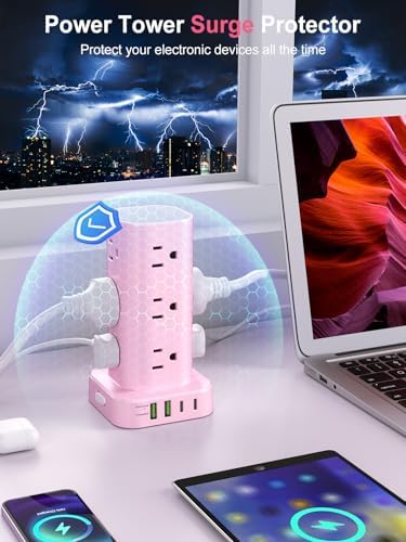 6FT Power Strip Tower Surge Protector, 12 Wide Spaced Outlets, 4 USB - Image 5