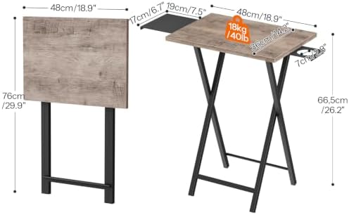 HOOBRO Folding TV Tray Table with Cup Holder & Side Tray, Snack Table - Image 3