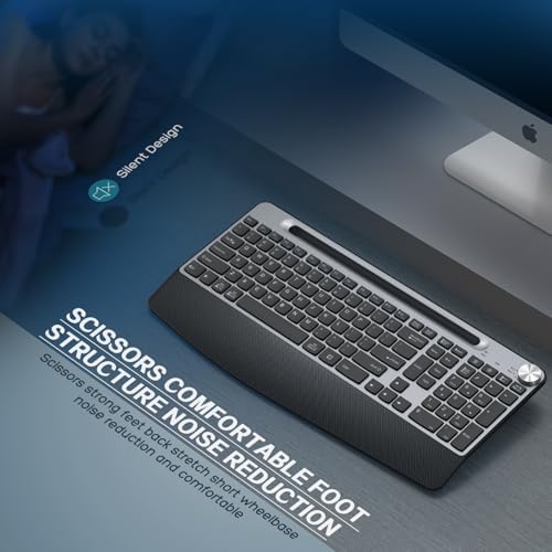 JOYACCESS Ergonomic Wireless Keyboard with Wrist Rest, Low-Profile,Phone Holder,2.4GHz Full Size Silent Cordless USB Computer Keyboard for Windows, Mac OS Desktop/Laptop/PC-Black Grey - Image 3