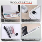 TOWON Compact Glass Desktop Whiteboard with Storage 12x7 in, White - Image 3