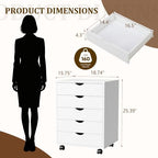 5 Drawer Rolling Storage Cabinet, Mobile File Cabinet for Office, White - Image 3