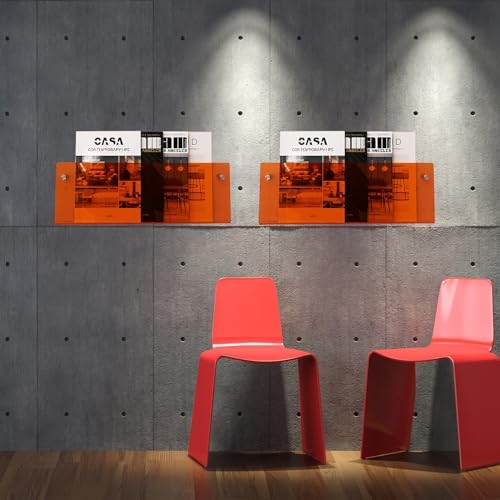 2 Pack Orange Acrylic Magazine Holder, Wall Mount Hanging Bookshelf Literature Storage Rack, Brochure File Display Shelf for Waiting Room, Living Room, Office, Home - Image 6
