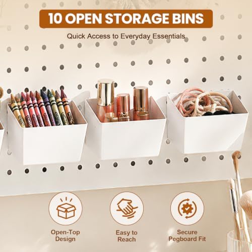 20PCS Pegboard Organizer Accessories, 10 Clear PET Jars with Lids & 10 Open ABS Bins, Fits 1/8” & 1/4” Pegboards, Wall Organizer Set for Garage, Workshop, Craft Room, Office & Home - Image 5