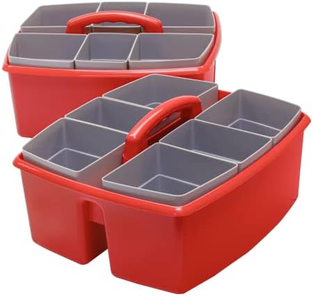 Storex Large Classroom Caddy with Cups, 13 x 11 x 6.575 Inches, Red, Case of 2 (00981A02C) - Image 2
