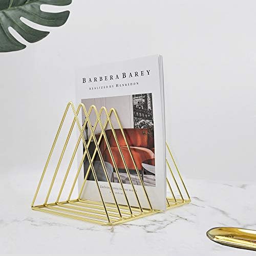 EASEPRES 9 Slot Magazine Rack Book Record Holder, Desktop Iron Storage Rack Bookshelf Multifunction Triangle File Organizer Sorter for Decor Home Office, Golden Pack of 2 - Image 2