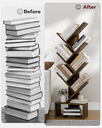 6 Tier Tree Book shelf - Small Bookcase and Small Bookshelf for Small Spaces, 15.0-Inch Wide Rustic Standing Organizer with Six Divided Book Tiers for Living Room, Bedroom or Home Office, Rustic Brown - Image 4