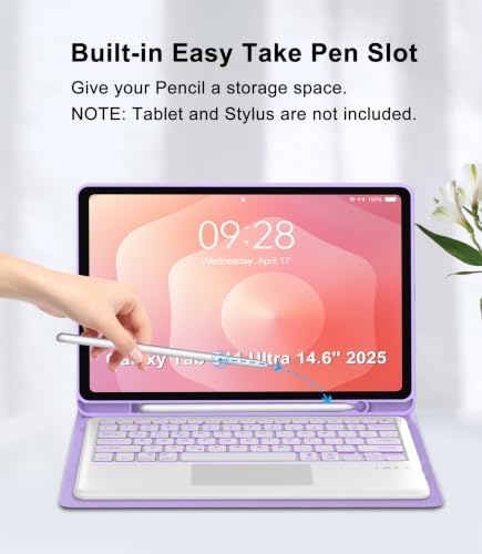 Touch Keyboard Case for Samsung Galaxy Tab S11 Ultra 14.6 Inch 2025, Galaxy Tab S11 Ultra Case Keypad with Precise Trackpad, Backlit Keyboard Cover with S Pen Holder for Samsung Tablet 14.6'', Purple - Image 7