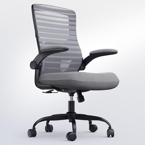 Office Desk Chair for Long Hours & Lower Back Pain Relief – 4“ Thick Molded Foam Cushion, Enhanced Lumbar Support, Padded Flip-up Armrests, Ideal for Office or Study (Dark Gray) by QLTPLUS