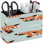 PU Leather Multi-Compartment Pen Holder Desktop Organizer Pencil Cup Storage Caddy for Office Home Supplies Happy Cute Red Panda Bamboo Asia Bear Art by Unknown