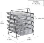 Mind Reader 5-Tier Paper Tray Organizer, Vertical Desktop File Storage Rack, Office, Metal Mesh, Silver 14.5" x 13.8" x 11.5" (Pack of 6) - Image 3