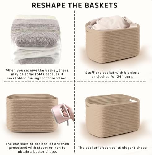 4 Pack Large Storage Baskets for Organizing, 16''Lx12''Wx8''H Woven Baskets for Storage Toys, Towels, Books, and Clothes, Cotton Rope Basket for Shelves with Handle - Image 7