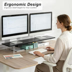TEAMIX 39.4 inch Dual Monitor Stand with Acrylic Leg, Drawer & Phone Holder - Image 3