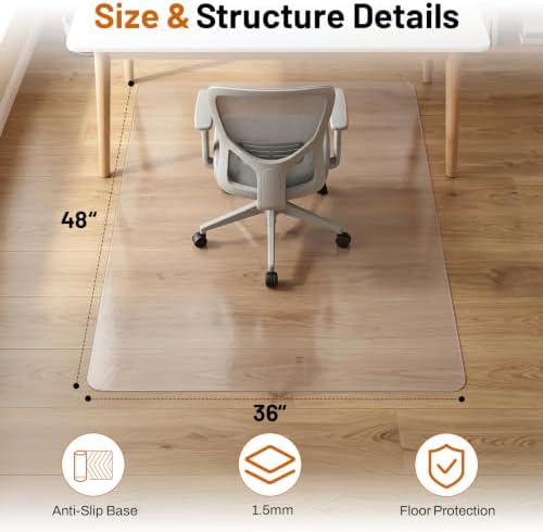 Clear Office Chair Mat for Hardwood Floors, Heavy Duty Protector - Image 5
