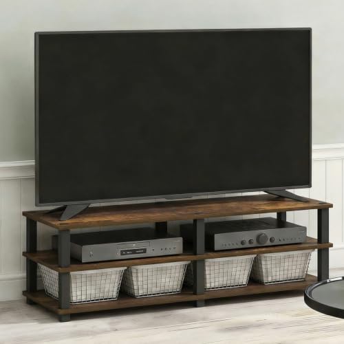 Furinno Turn-S-Tube Toolless Assembly 3-Tier TV Stand, Entertainment Center for TV up to 55 Inch, Wide Printer Stand with Storage Shelf, for Living Room, Bedroom, Amber Pine - Image 6