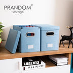 PRANDOM File Organizer Box - Set of 4 Collapsible Decorative Linen Filing Storage Hanging File Folders with Lids Office Cabinet Letter Size Blue (14x9.3x10.8 inch) - Image 2