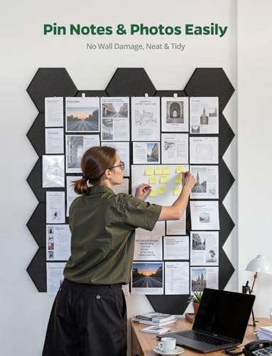 Large Bulletin Board 12" x 10", 12 Pack Blcak Cork Boards for Walls, Self-Adhesive Hexagon Felt Pushpins Wall Tiles, Display for Messages, DIY Notice, Photo Decorations, Classroom, Office, Bedroom - Image 2