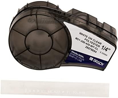 Brady Authentic (M21-250-430-WT-CL) Harsh Environment Polyester Label for Lab, Asset Tracking and Datacom, White on Clear- For M210, M210-LAB, M211, BMP21-PLUS and BMP21-LAB Printers, 0.25" W 21' L by BradyCorp
