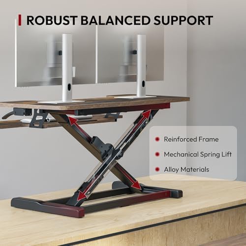 SANODESK 36" Standing Desk Converter, Height Adjustable Sit-Stand Computer Riser, Dual Monitor Workstation with Keyboard Tray, Ergonomic Tabletop, Rustic Brown - Image 3