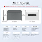 AboveTEK Laptop Sleeve Case for 13-14 inch MacBook Air/Pro, Slim Laptop Case with Stand, Ergonomic Wrist Rest & Mouse Pad, Waterproof Anti-Scratch Leather Bag for 13-14 Surface HP, Grey - Image 3