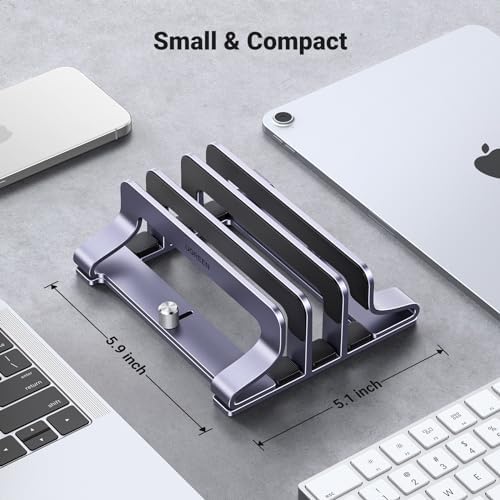 UGREEN 3-Slot Vertical Laptop Stand Holder Desk Compatible with MacBook Pro Air Laptop Stand Desktop Adjustable, Lenovo Ideapad, Surface Book, HP Notebook, Dell Chromebook Up to 17.3 Inch, Space Gray - Image 6
