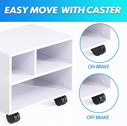 FITUEYES Printer Stand Under Desk, Small Wood Mobile Printer Table, White - Image 5