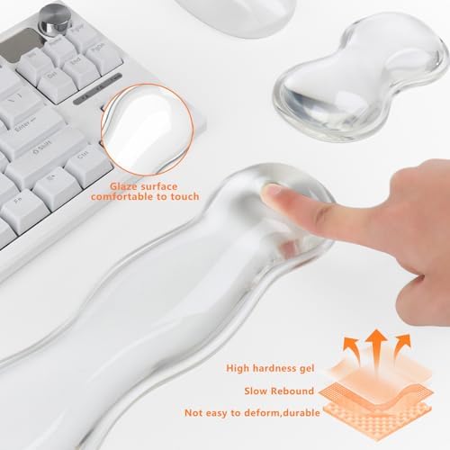 Gel Keyboard Wrist Rest, Cute Wrist Support and Arm Support Keyboard Rest for Keyboard and Mouse Typing Pain Relief，Suitable for Office/Computer/Laptop/Gaming（Transparent White Set ） - Image 4