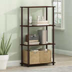 Furinno Turn-N-Tube Storage Shelves, 4-Tier Toolless Book Shelf, Corner Shelf, Open Shelves, for Organization and Storage, Living Room, Garage, Home Office, Walnut - Image 2