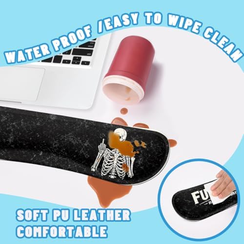 Funny Skeleton Desk Mat Set Gothic Sarcastic Skull Halloween Mouse Pad with Wrist Rest 4in1 Desk Mat for Desktop Ergonomic Keyboard Wrist Support Anti-Slip Computer Mouse Pad Home Office Gaming - Image 5