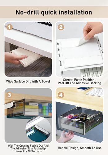 Under Desk Drawer Set of 3, Slide-Out Under Desk Storage Drawers (Large/Medium/Small), Thick Rigid PET Material, Suitable for Home Office, Desk, or Coffee Table - Image 3