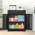 Wanfu Metal Storage Cabinet, 36" H Locking Storage Cabinet with 2 Drawers and Adjustable Shelf, Metal Cabinets for Office, Garage, Home-Black - Image 2
