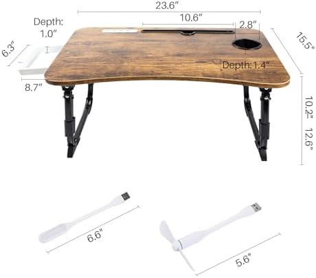 BYMECOST Laptop Desk for Bed, Height Adjustable Laptop Bed Table, Foldable Portable Lap Desk Stand with USB/Storage Drawer/Cup Holder/Slot, Breakfast Tray for Working Reading Writing Eating - Image 5